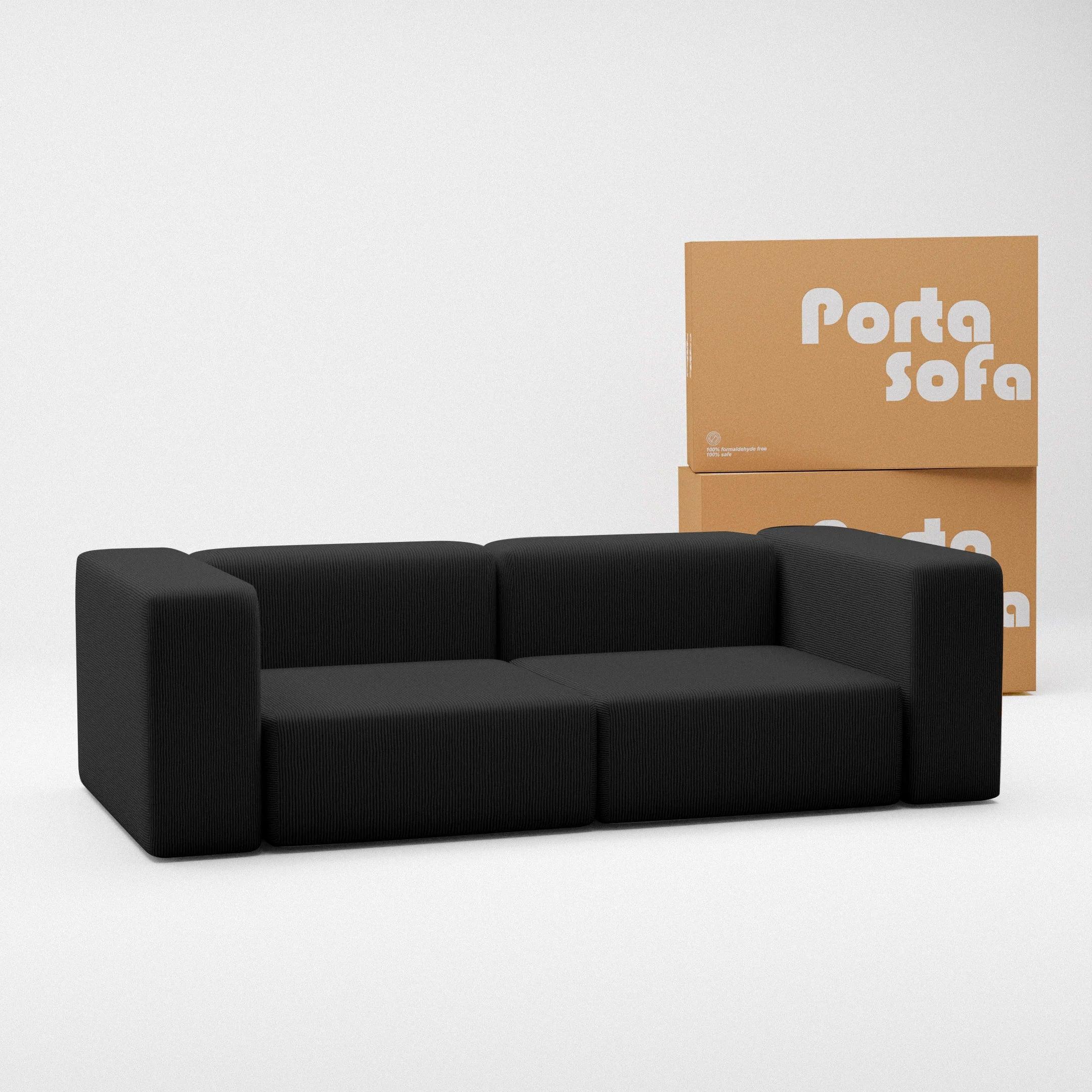 Black Two-Seater Sofa - Modular Compact Sofa